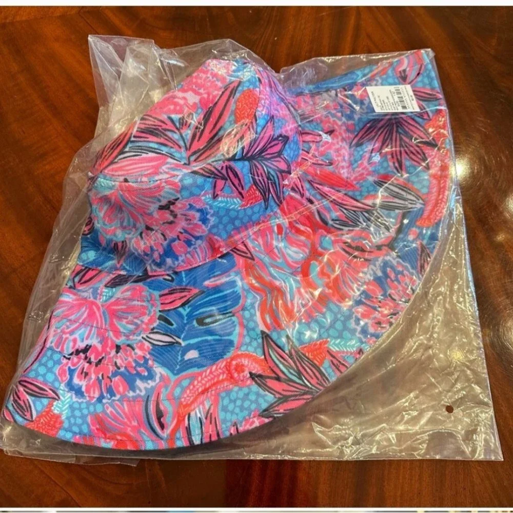 NWT Lilly Pulitzer Sun Hat Ruby Red Wild Times Wide Brim Summer Maximalist Chic